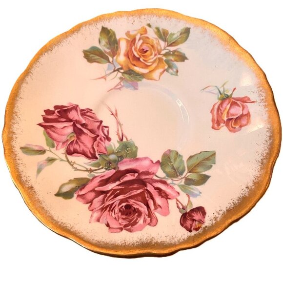 50s English Bone China Cabbage Roses Teacup and Saucer set< Bridgerton style! - Picture 9 of 16